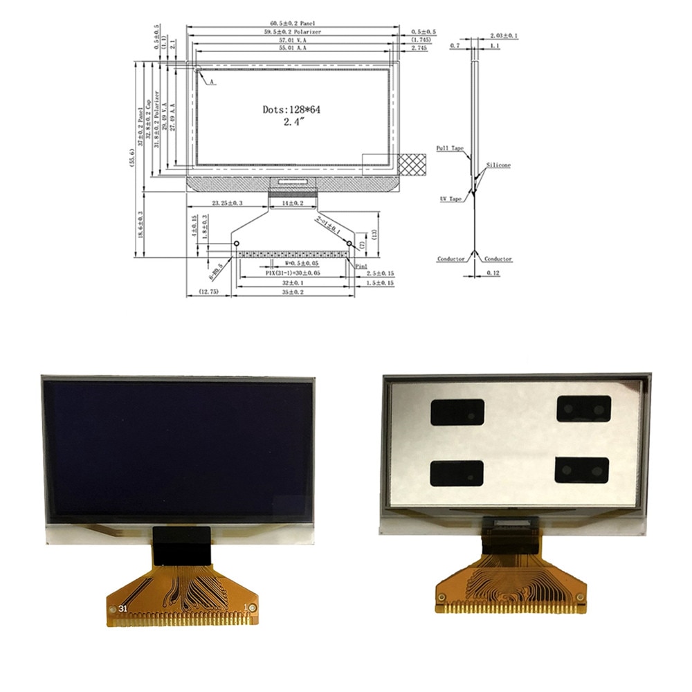 Industrial-products-2-4-inch-2-42-inch-OLED-display-voltag-13V-12864-LCD-screen-31PIN